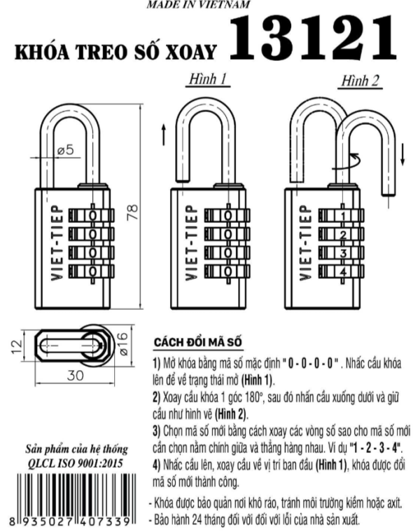 Khóa treo số xoay 13121 - Hình ảnh 2