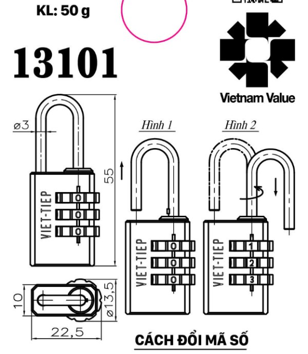 Khóa treo số xoay 13101 - Hình ảnh 2